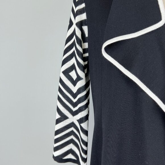 Misook Womens Black White Geometric Pattern Open Cardigan Sweater size Small - Picture 3 of 11